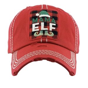 MAMA ELF Red Distressed Baseball Cap with a Vintage Look NEW